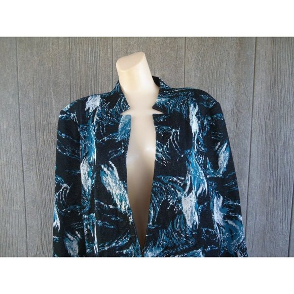 Nwt Ming Wang Teal Black White Abstract Jacket Blazer XL $310 Washable N…